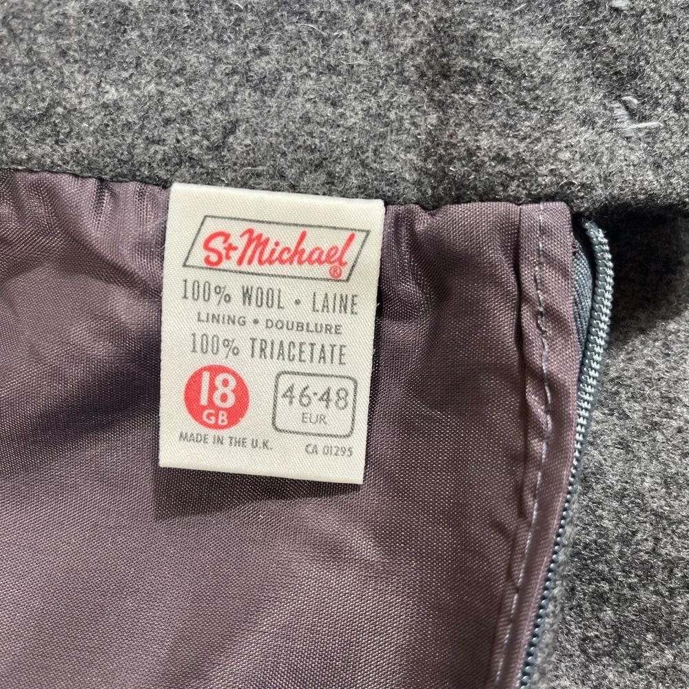 St Michael Vintage Wool A-Line Skirt 18 Grey Midi‎ Dark Academia Mod Minimalist